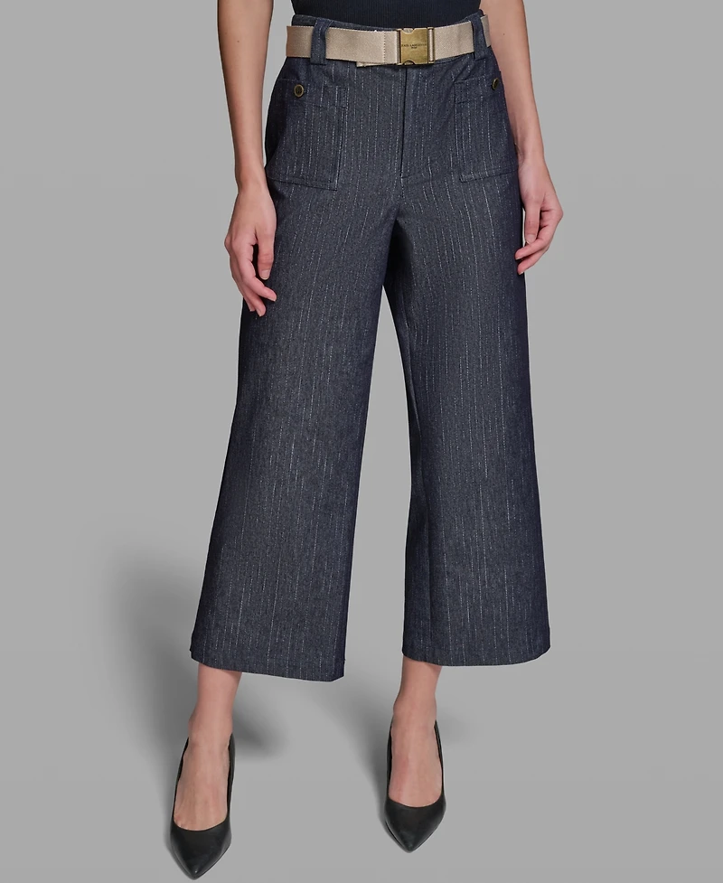 Karl Lagerfeld Paris Petite Striped Cropped Denim Pants