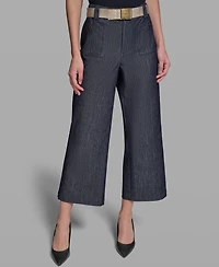 Karl Lagerfeld Paris Petite Striped Cropped Denim Pants