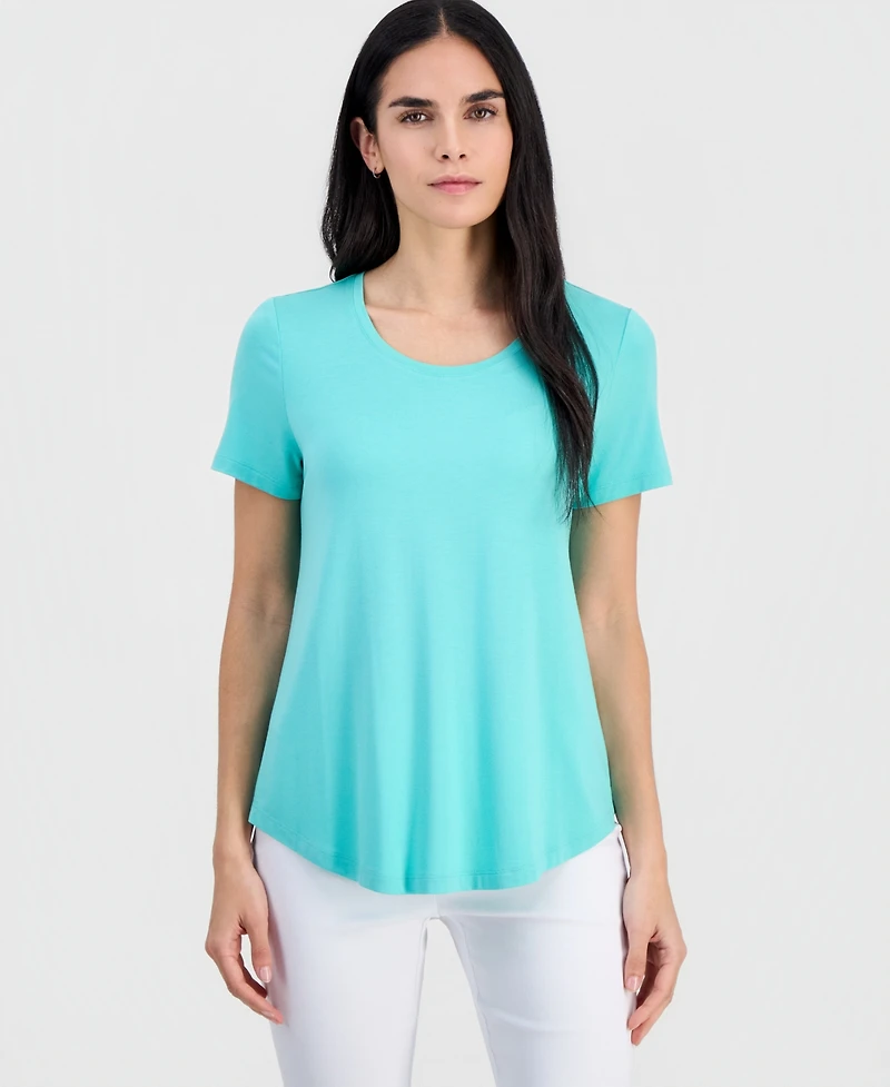 Jm Collection Petite Solid Rayon Span Short-Sleeve Top, Created for Macy's