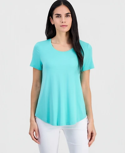 Jm Collection Petite Solid Rayon Span Short-Sleeve Top, Created for Macy's