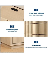 homfan Set of 2 Modern Nightstands, 3-Drawer Light Wood Bedside with Power Outlet and Metal Handles, Storage End Tables Space Saving