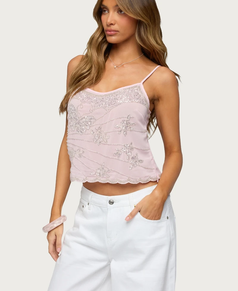 Edikted Women's Bead and Sequin Chiffon Tank Top