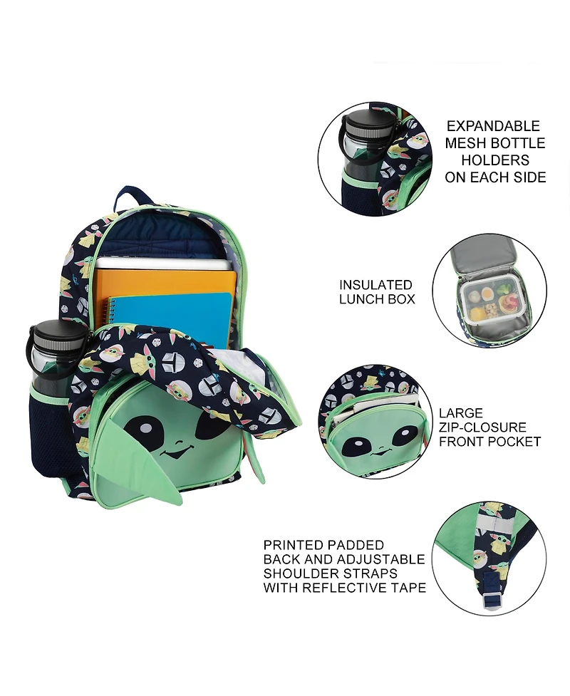 Star Wars: The Mandalorian The Mandalorian Grogu 16" Novelty Backpack and Lunch Box Set For School And Travel