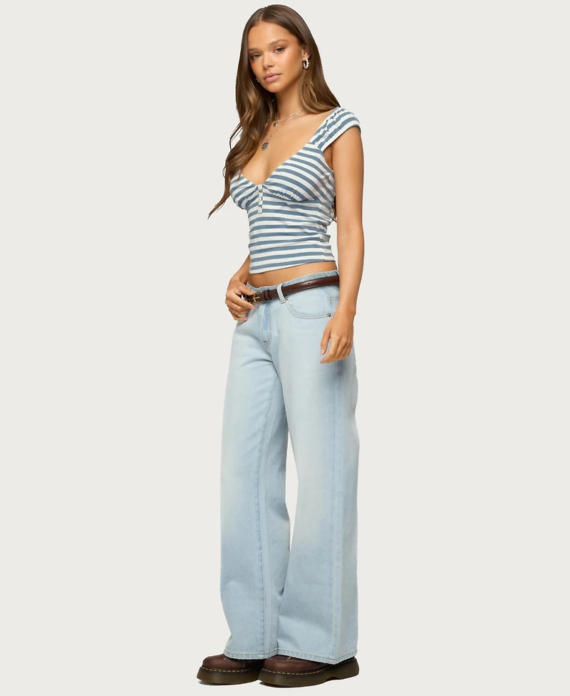 Edikted Women's Aina Striped V Neck Henley Top