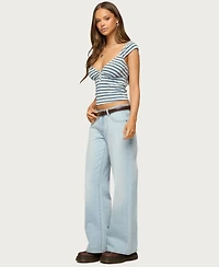 Edikted Women's Aina Striped V Neck Henley Top