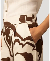Cable & Gauge Women's Printed Linen Blend Pull On Crop Pant