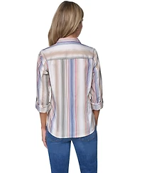 Nautica Women's Cotton-Blend Roll-Tab Button-Front Shirt