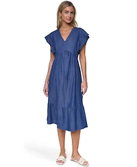Nautica Women's Cotton-Blend V-Neck Chambray Dress