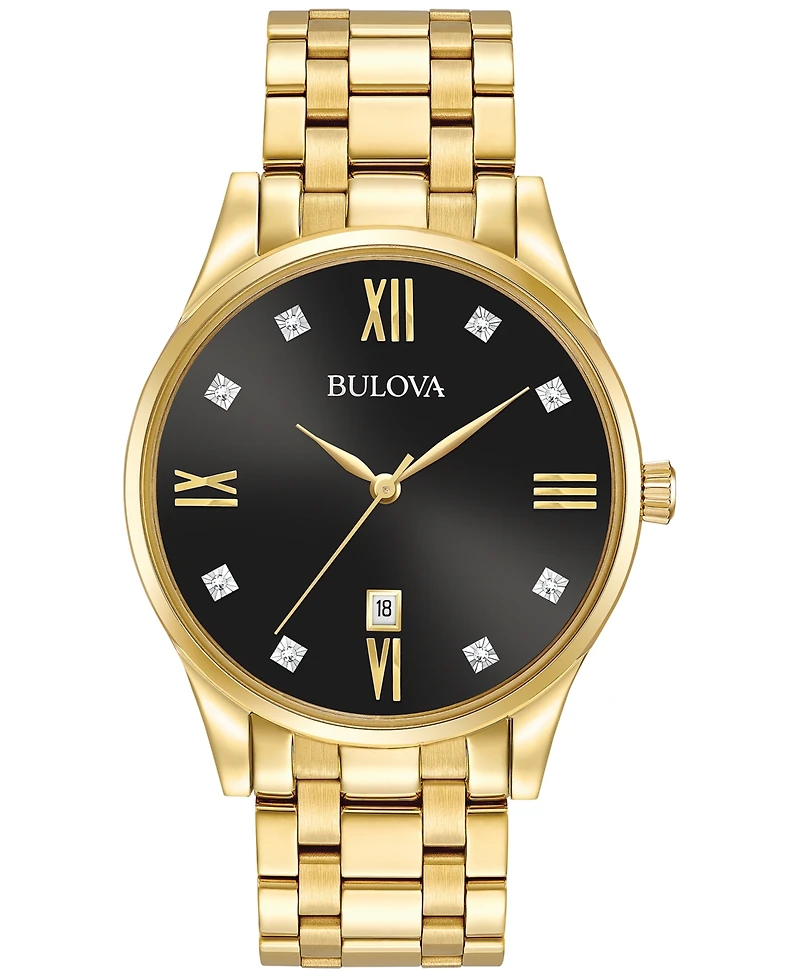 Bulova Men's Dress Diamond Accent Gold-Tone Stainless Steel Bracelet Watch 40mm 97D108