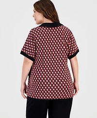 Anne Klein Plus Printed Short-Sleeve Wrap Tunic