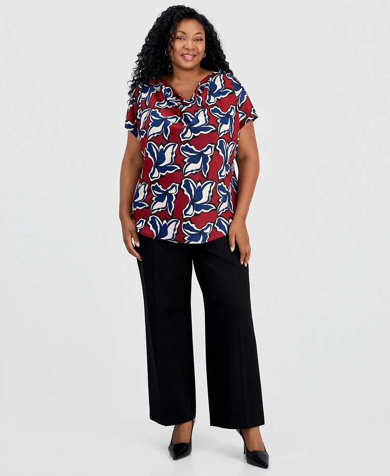 Anne Klein Plus Floral-Print Cowl-Neck Blouse