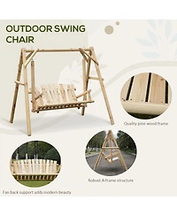 Outsunny 6.5' Outdoor Rustic Loveseat Solid Wood Natural Log Garden Swing Natural