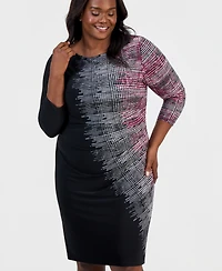 Kasper Plus Boat-Neck 3/4-Sleeve Sheath Dress