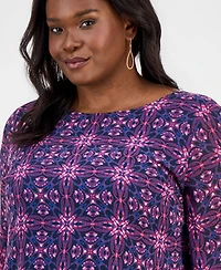 Kasper Plus Printed Ruffled 3/4-Sleeve Top