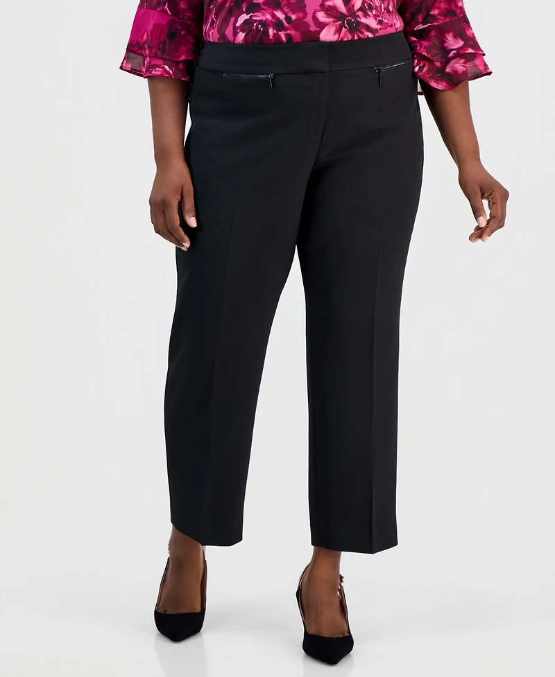 Kasper Plus High-Rise Slim-Leg Pants
