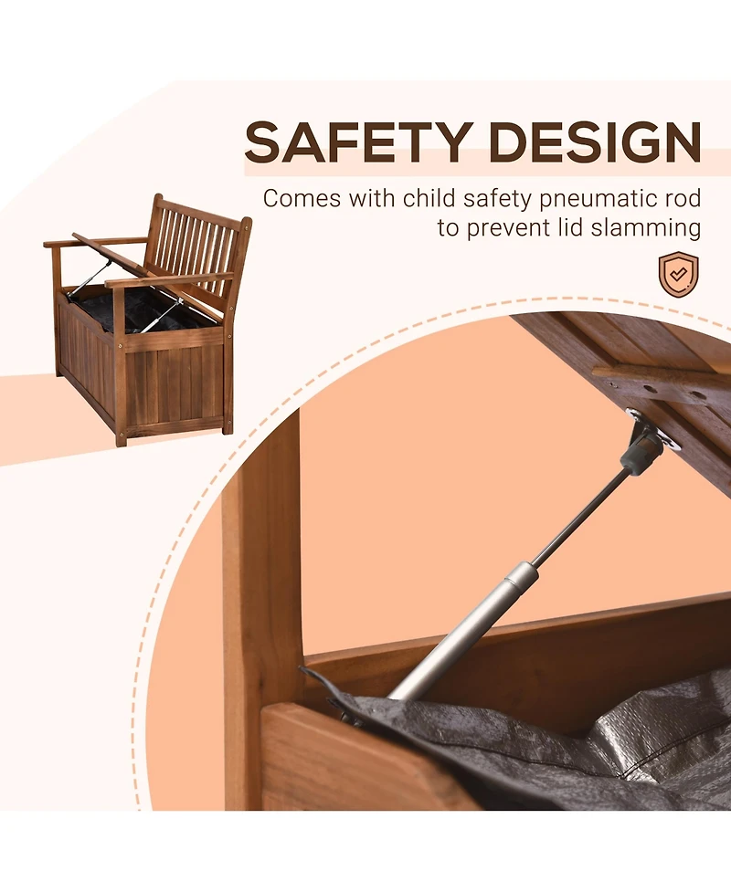 Outsunny 41 Gallon Outdoor Wooden Storage Bench with Lining for Garden Tools Toys, Teak