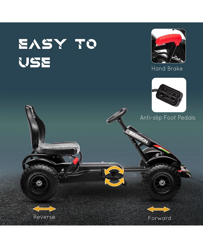 Aosom Kids Pedal Go Kart W/ Adjustable Seat, Rubber Wheels
