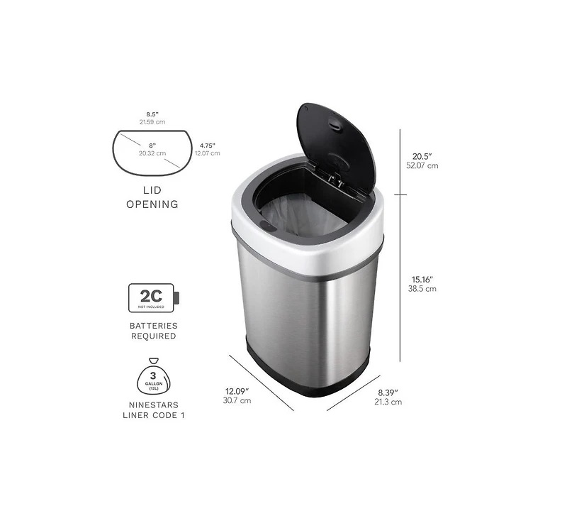 Ninestars Touchless Motion Sensor Trash Can 13.2 Gallon & 3.2 Gallon