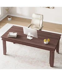 homfan Farmhouse Dining Table for 6 to 8, Rectangular Wood Kitchen with V-Shape Base, Available 63 and 71