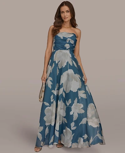 Donna Karan New York Women's Strapless Floral Organza Maxi Dress