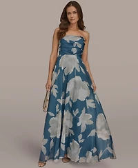 Donna Karan New York Women's Strapless Floral Organza Maxi Dress