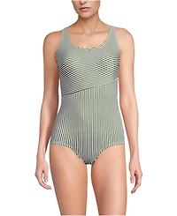 Lands' End Women's Long Scoop Neck Soft Cup Tugless Sporty One Piece Swimsuit Print