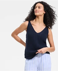 Lands' End Women's Cotton Cable Vneck Tank Sweater