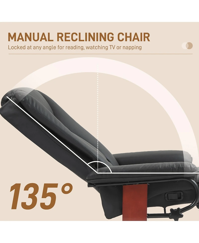 Homcom Swivel Recliner Chair w/ Footrest, Pu Leather Reclining Chair, Black