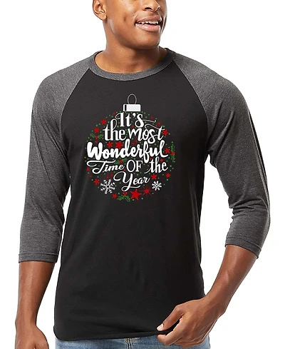 La Pop Art Men's Christmas Ornament Raglan Baseball Word T-Shirt