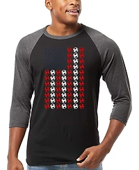 La Pop Art Men's American Flag Soccer Balls Word Raglan-Sleeve T-Shirt