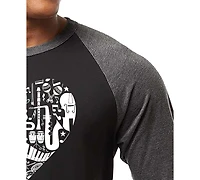 La Pop Art Men's Music Instruments Heart Word Raglan-Sleeve T-Shirt