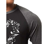 La Pop Art Men's Music Notes Heart Word Raglan-Sleeve T-Shirt