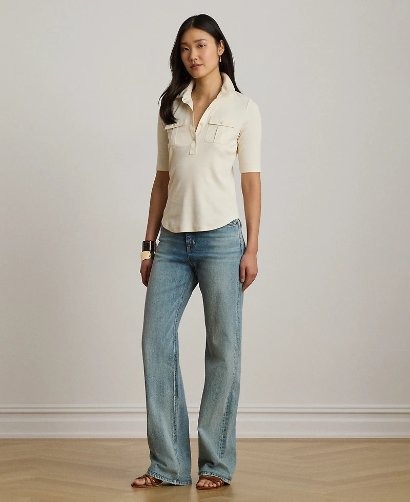 Lauren Ralph Petite Rib-Knit Slim Fit Collared Top