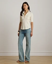 Lauren Ralph Petite Rib-Knit Slim Fit Collared Top