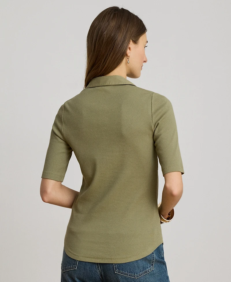 Lauren Ralph Petite Rib-Knit Slim Fit Collared Top