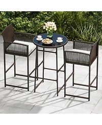 Gouun 3 Piece Outdoor Patio Bar Set with Pe Wicker Bar Height Table and 2 Cushioned Bar Chairs