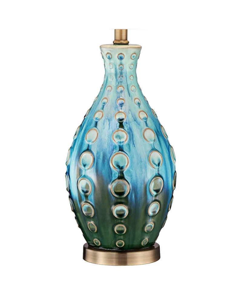 360 Lighting Mid Century Modern Table Lamp with Table Top Dimmer 26.5" High Teal Ceramic Fabric Drum for Living Room Bedroom