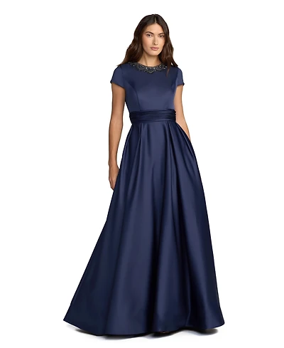Mac Duggal Women's Embellished Satin Cap Sleeve Gown With Pockets