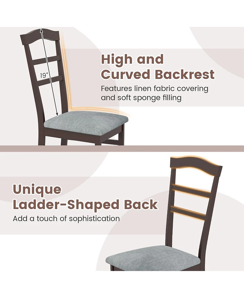 Slickblue Farmhouse Wooden Dining Chair Set of 2 with Linen Fabric Cushioned Seating