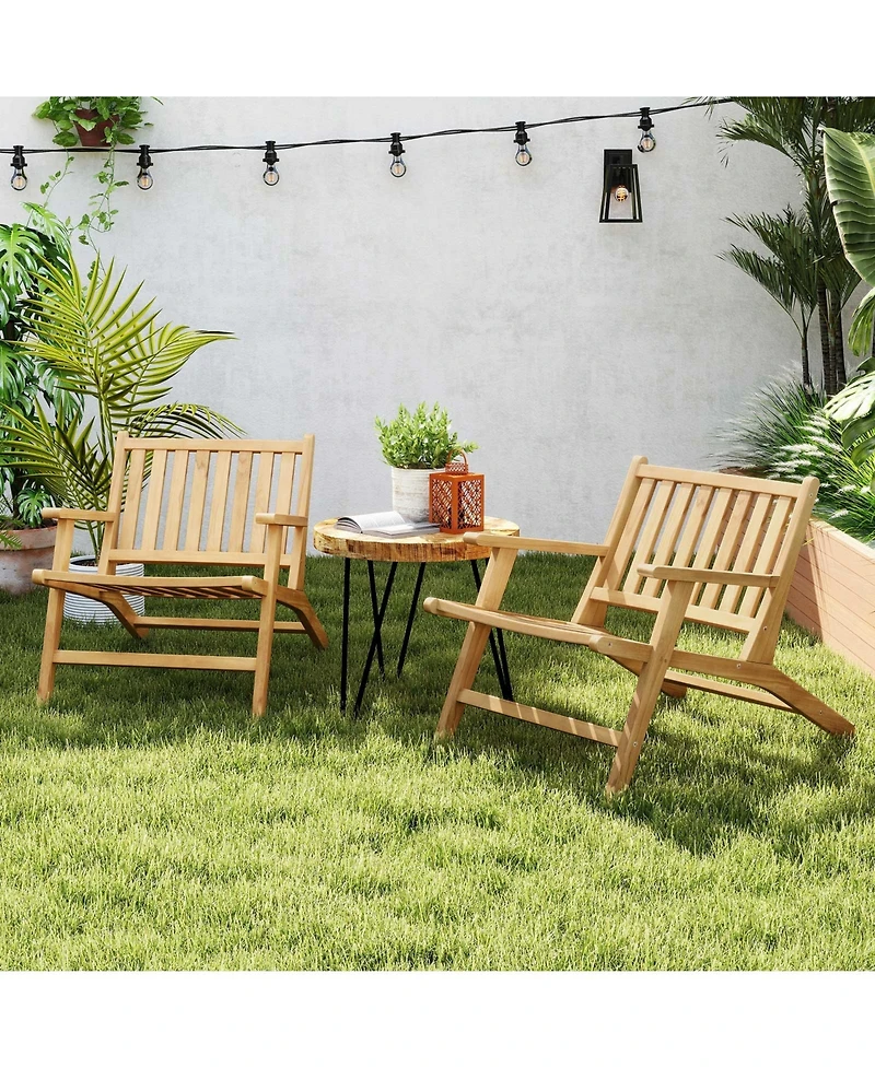 Gymax 4PCS Teak Wood Outdoor Reclining Chair w/ Comfortable Backrest and Armrests