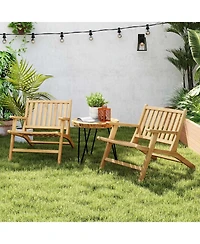 Gymax 4PCS Teak Wood Outdoor Reclining Chair w/ Comfortable Backrest and Armrests