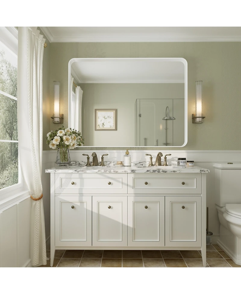 Apmir 48" x 36" High-Strength Tempered Glass and Aluminum Alloy Framed Wall Decor Bathroom Vanity Mirror in Matte White