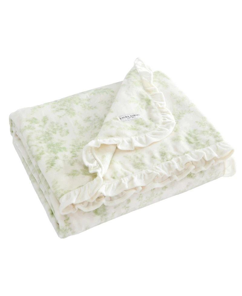 Laura Ashley Morning Gloria Printed Plush Reversible Throw, 70" x 50"