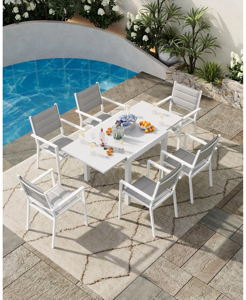 homfan Expandable Outdoor Dining Table with Aluminum Frame and Wood-Look Top, Seats 4 to 6