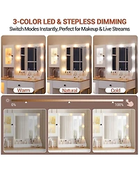 gaomon Makeup Vanity Desk with Mirror and Rgb Led Lights, Charging Station, 2 Acrylic-Door Cabinets, Open Compartments, Wooden Dressing Table