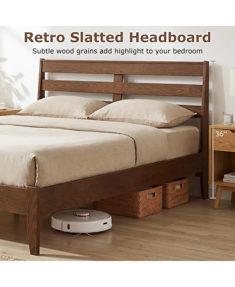 Slickblue Wooden Platform Bed Frame with Slatted Headboard