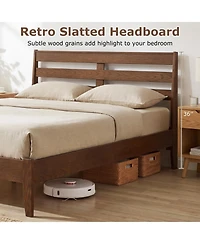 Slickblue Wooden Platform Bed Frame with Slatted Headboard