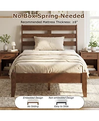 Slickblue Wooden Platform Bed Frame with Slatted Headboard