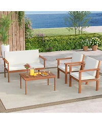 Gouun 4-Piece Acacia Wood Patio Set with Loveseat, Armchairs and Coffee Table