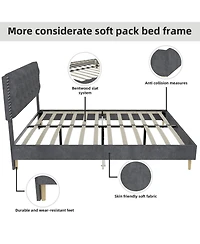 Rainsken Bed Frame, with Suede Upholstered Headboard, Under Storage, Wood Slats Support, No Box Spring Needed, Easy Assembly
